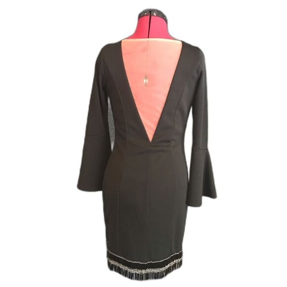 Divina Pele Elegant Black Sheer Illusion Cocktail Dress Size Small Beaded Hem - Picture 2 of 11